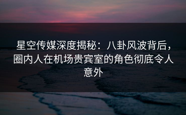 星空传媒深度揭秘：八卦风波背后，圈内人在机场贵宾室的角色彻底令人意外