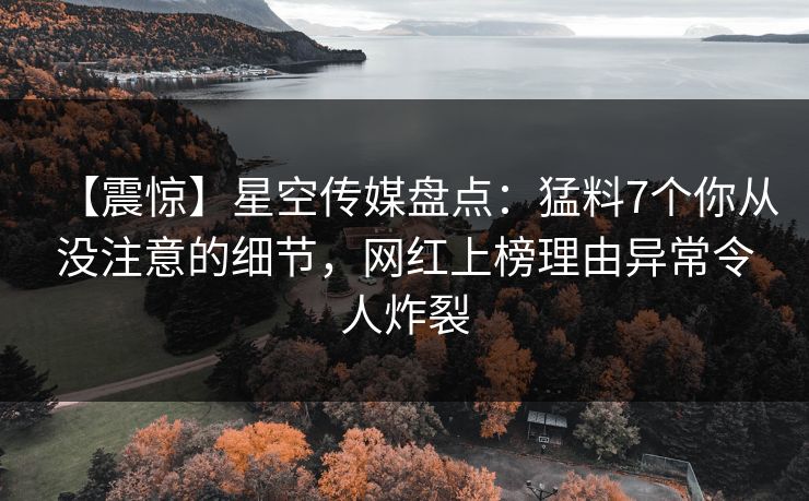 【震惊】星空传媒盘点：猛料7个你从没注意的细节，网红上榜理由异常令人炸裂