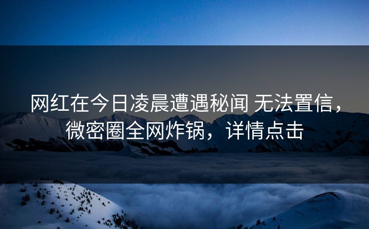 网红在今日凌晨遭遇秘闻 无法置信，微密圈全网炸锅，详情点击